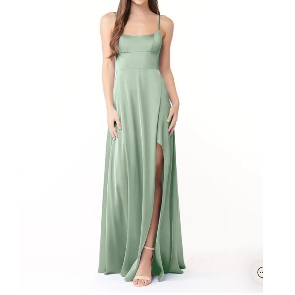 Azazie Sage Green Spaghetti-Strap Midi Dress